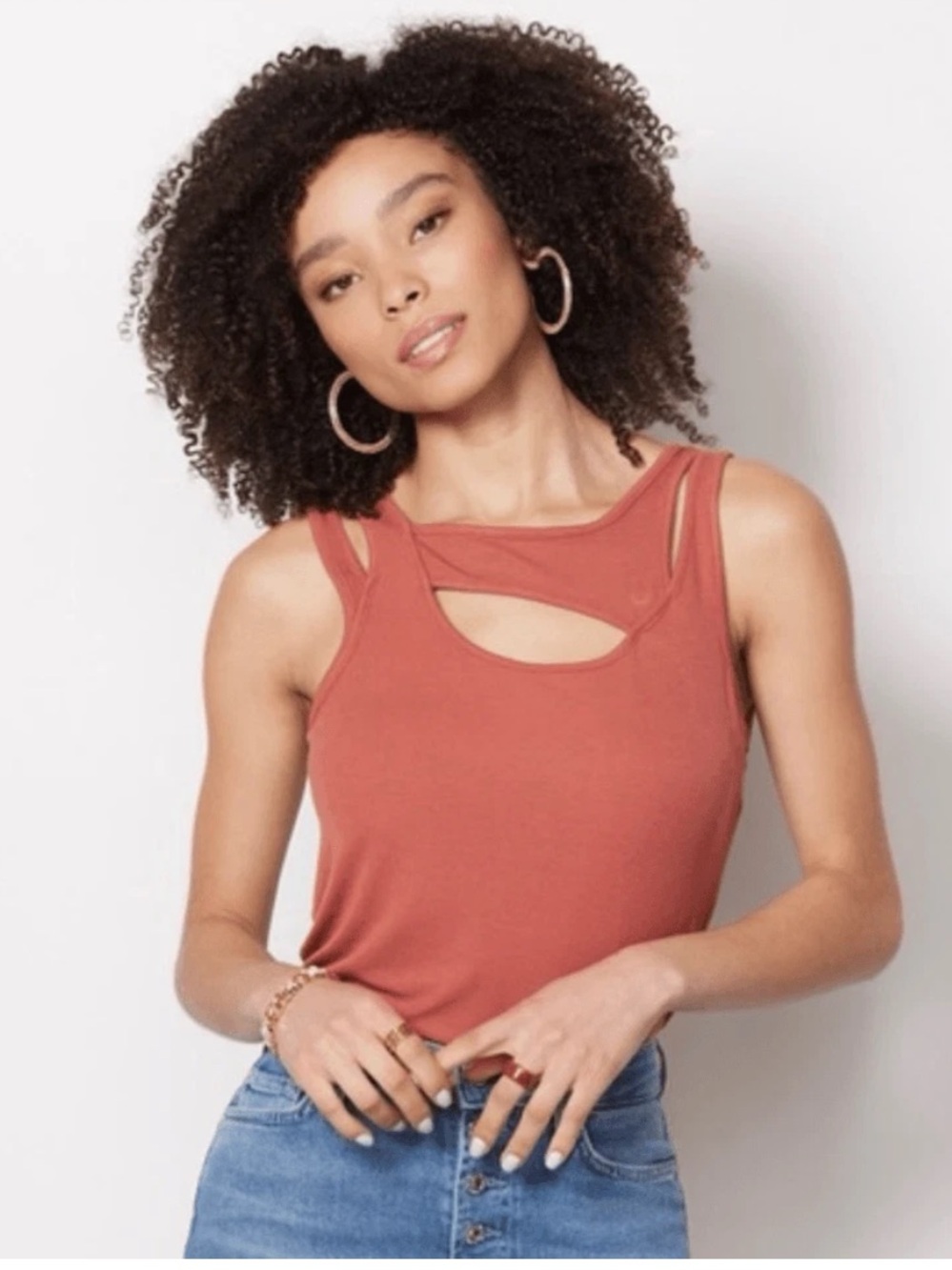 Evereve Rust Ribbed Cutout Tank Top